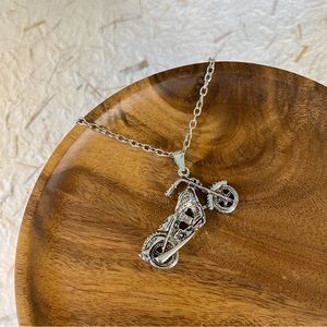 3/$20 Hardcore Motorcycle Pendant Silver Chain Necklace